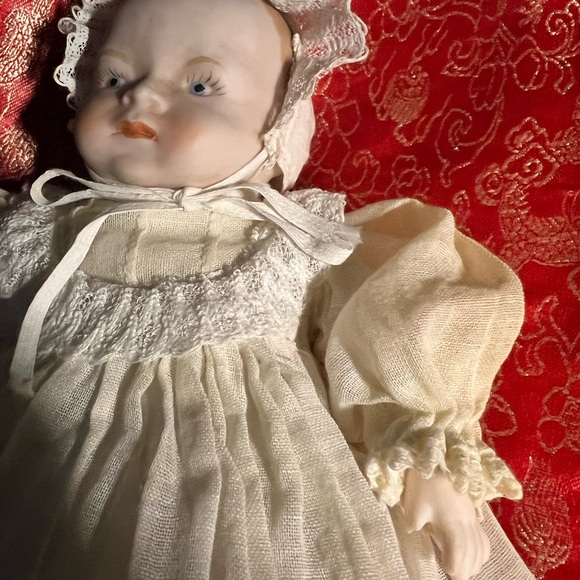 Antique original baby doll 1920s German bisque porcelain/ fabric 12”x5” Japan - Picture 3 of 8